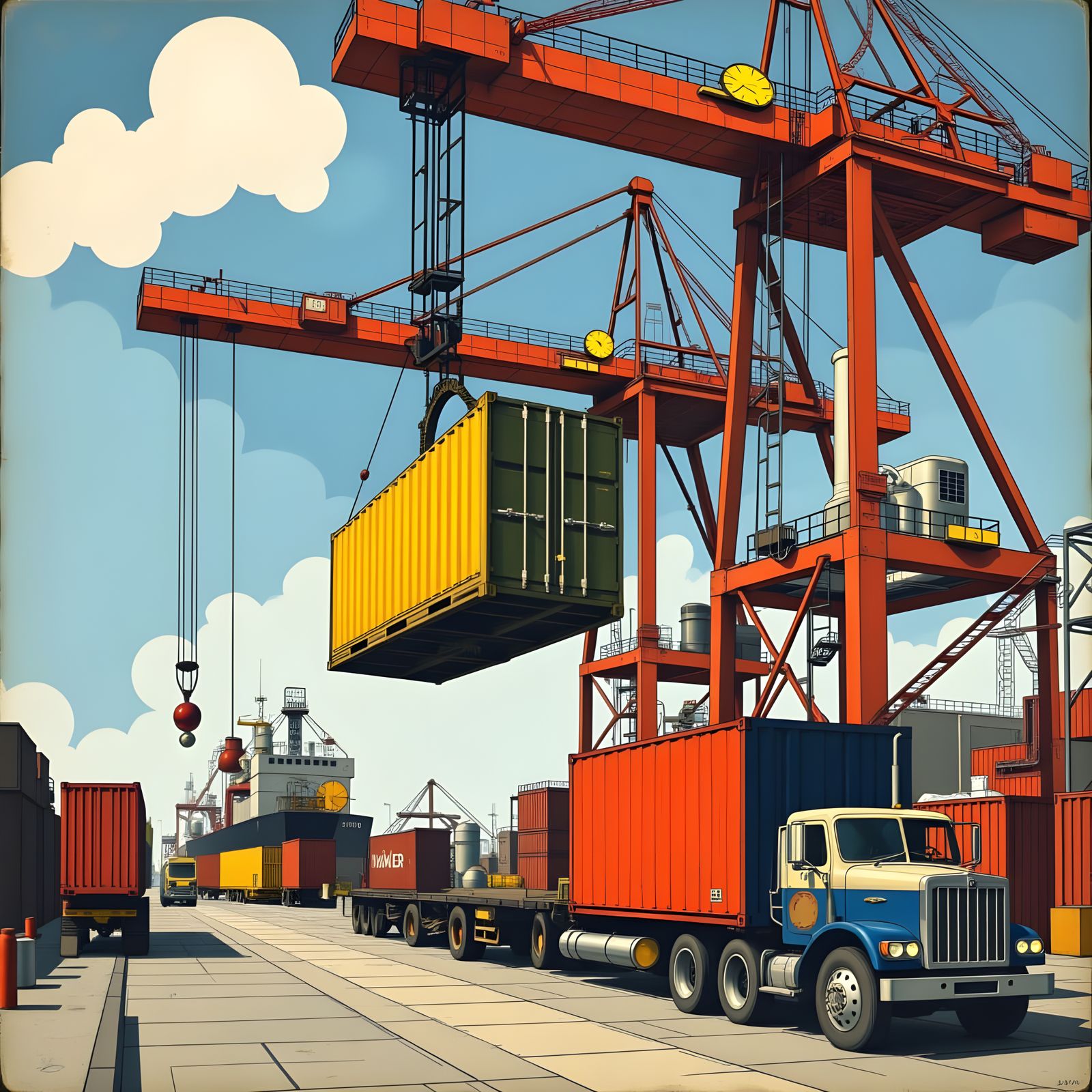 Vivid Container Port Crane Operation