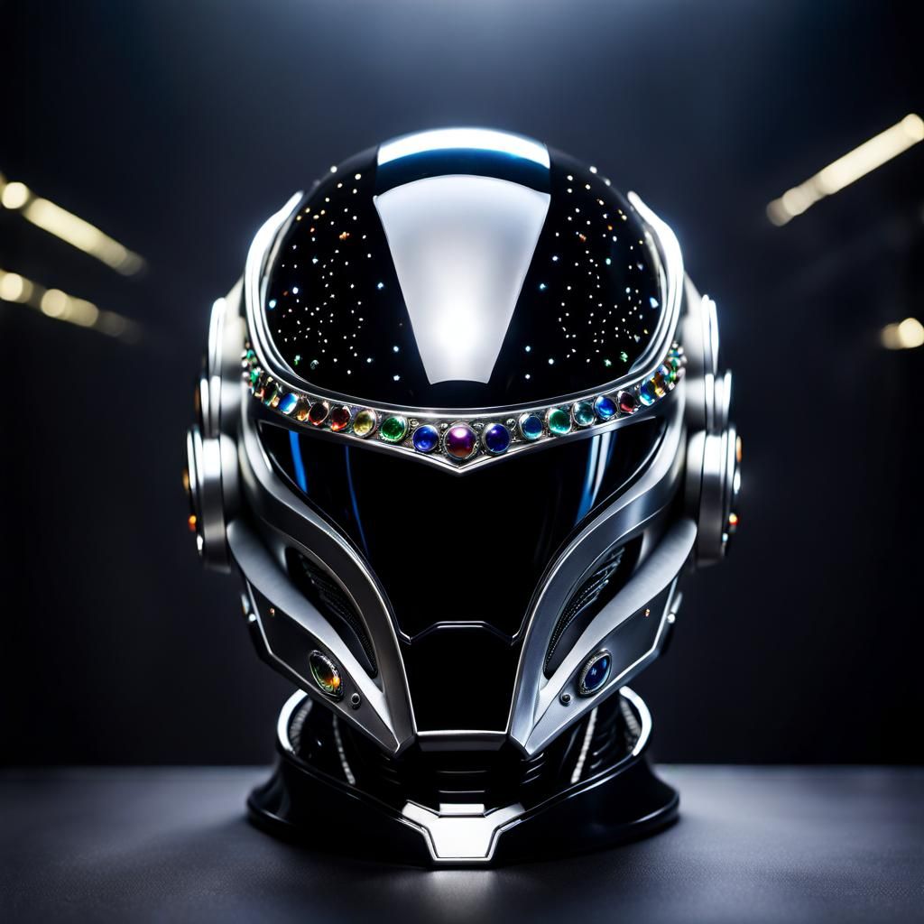 Futuristic Galactic Alien Helmet Reflecting Galaxy