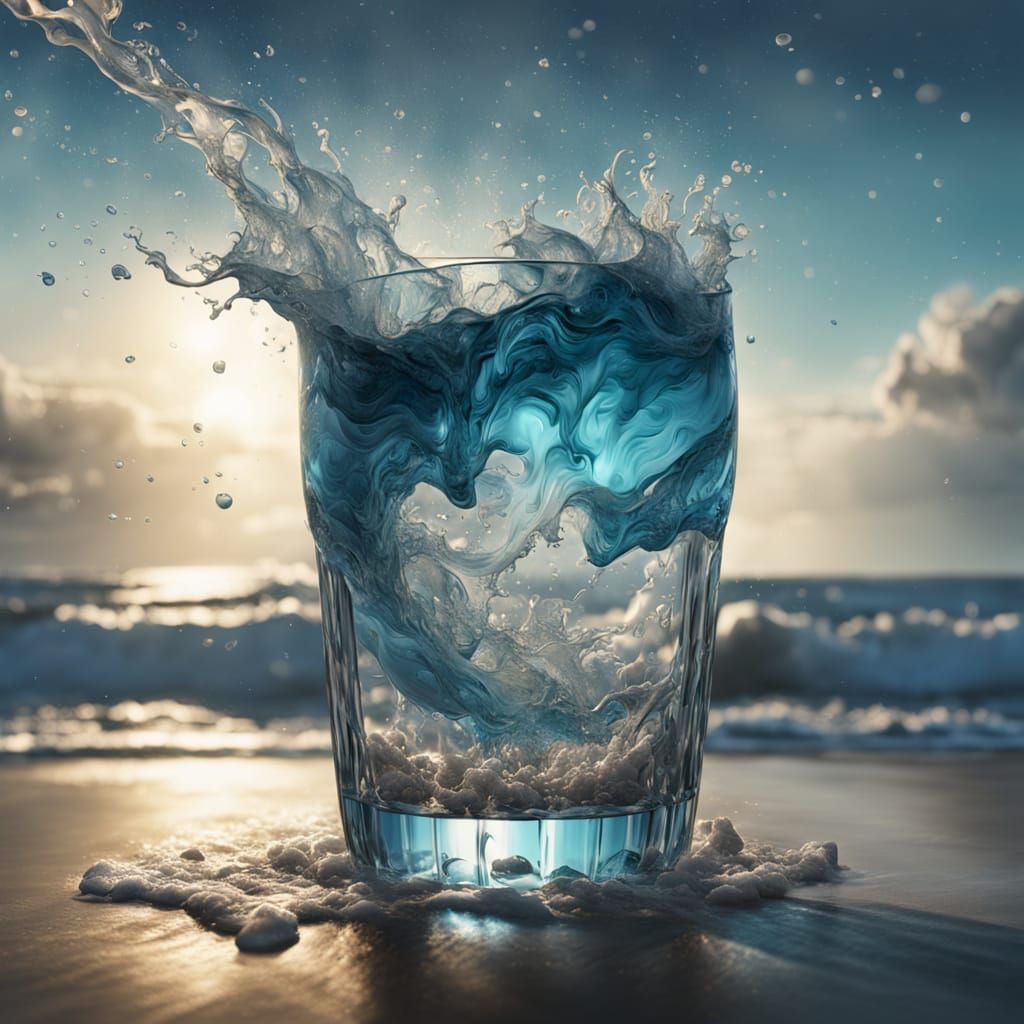Hyperrealistic Storm Inside Sea Water Glass