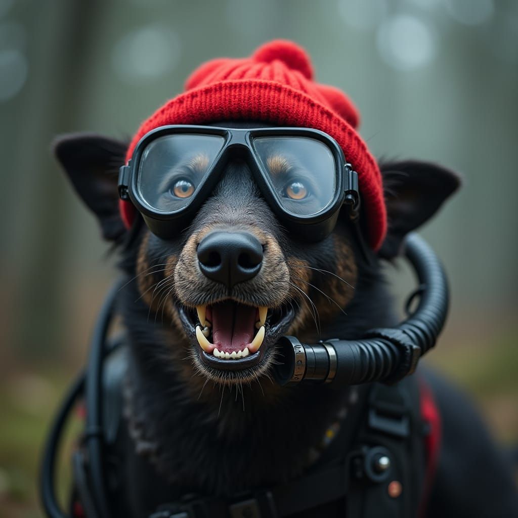 Ferocious Canine Diver in Distressed Wool Cap