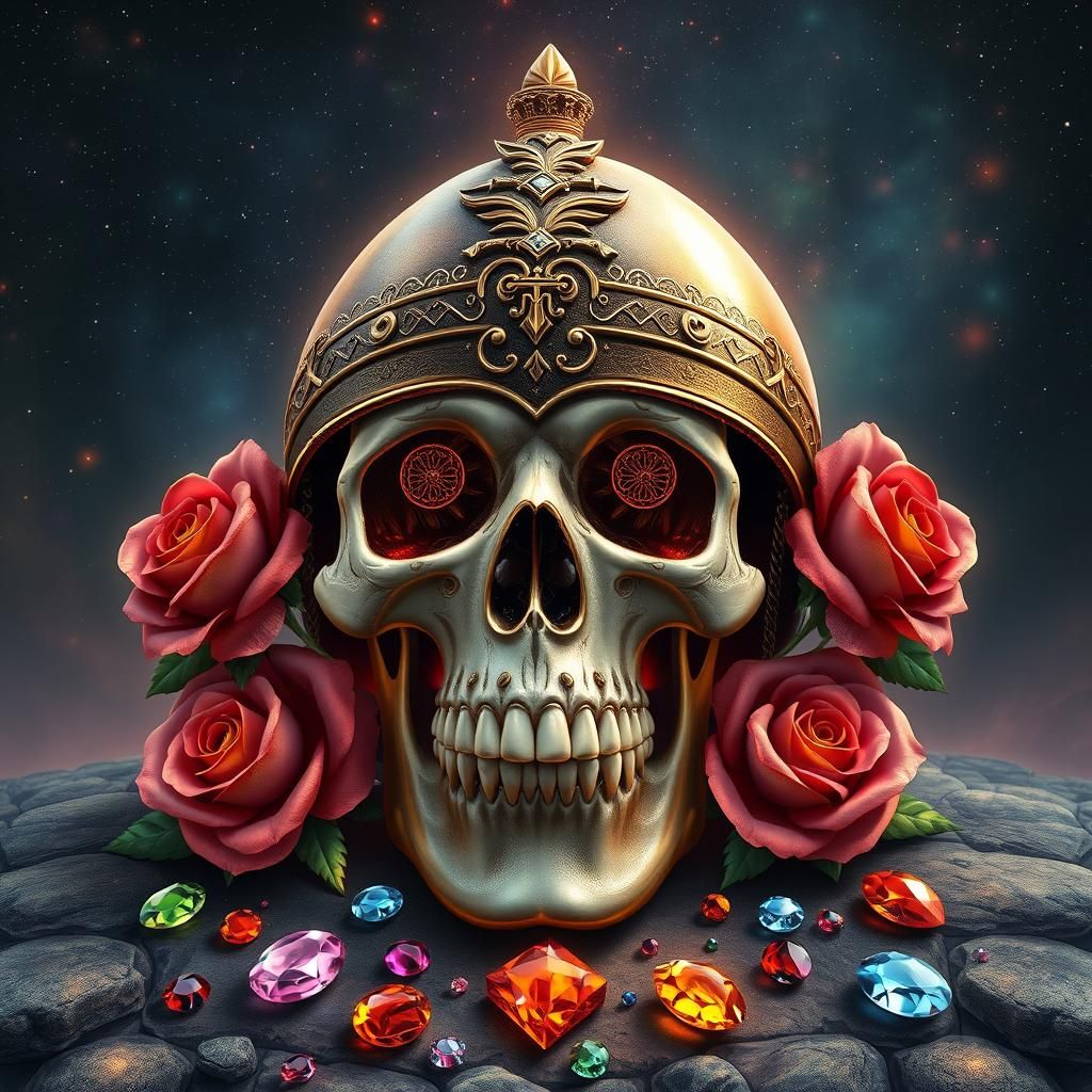 Skull with Saxon Helm in Astral Cosmic Style