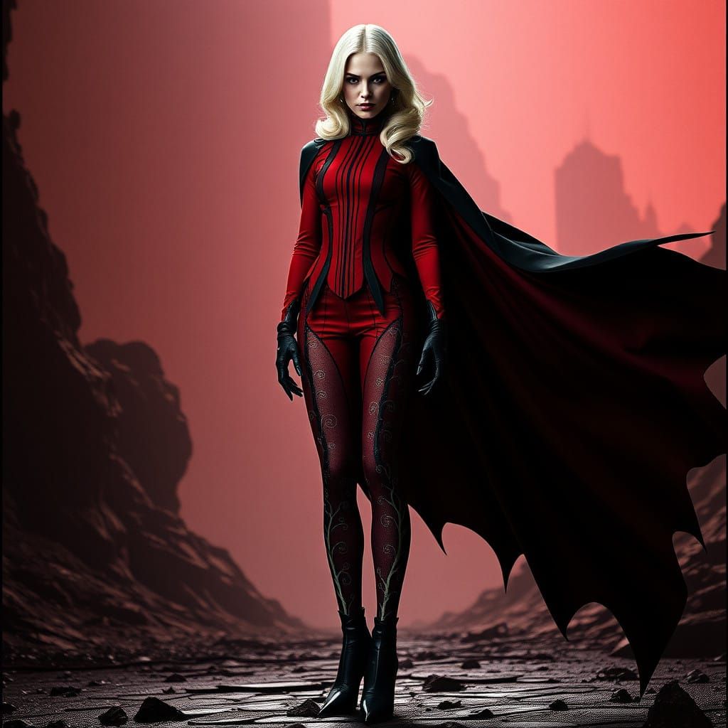Elegant Gothic Heroine in Blood Red Attire