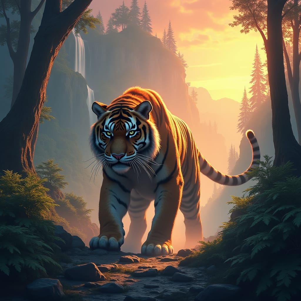 Sabertooth Tiger in Prehistoric Landscape: Matte Painting