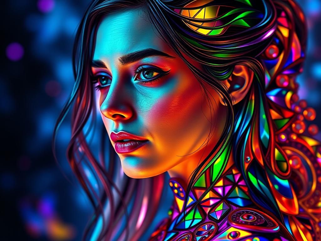Colorful Glass Portrait in Art Nouveau Style