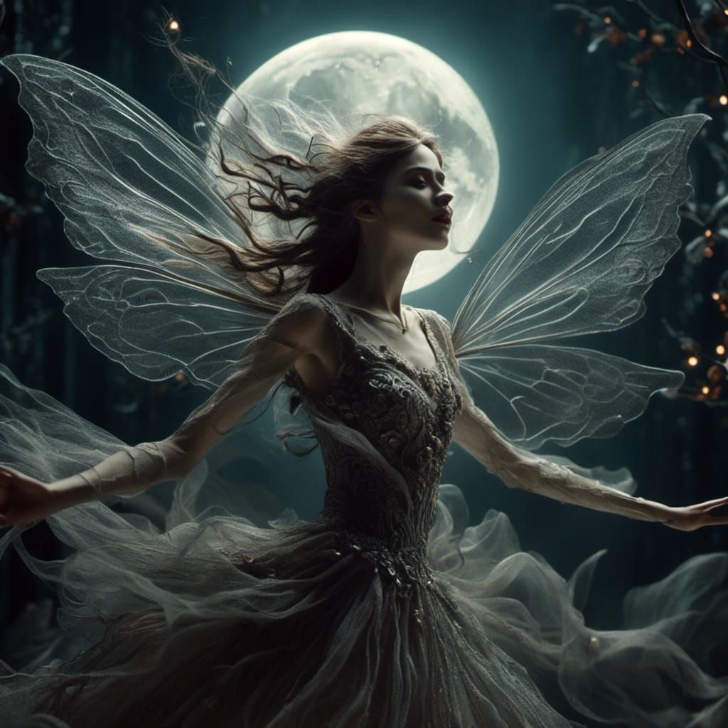 Delicate Dark Fairy Dancing Under the Moon