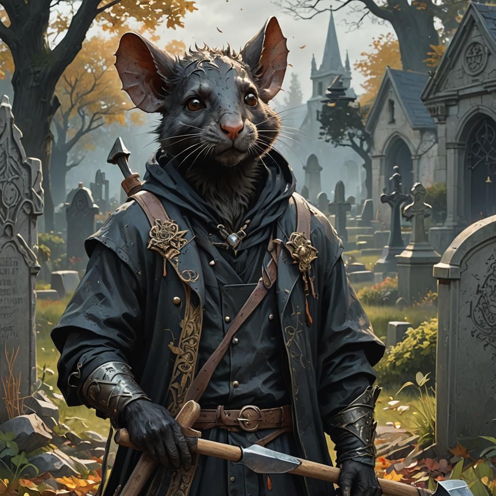 Ratfolk Gravedigger Portrait in Art Nouveau Style