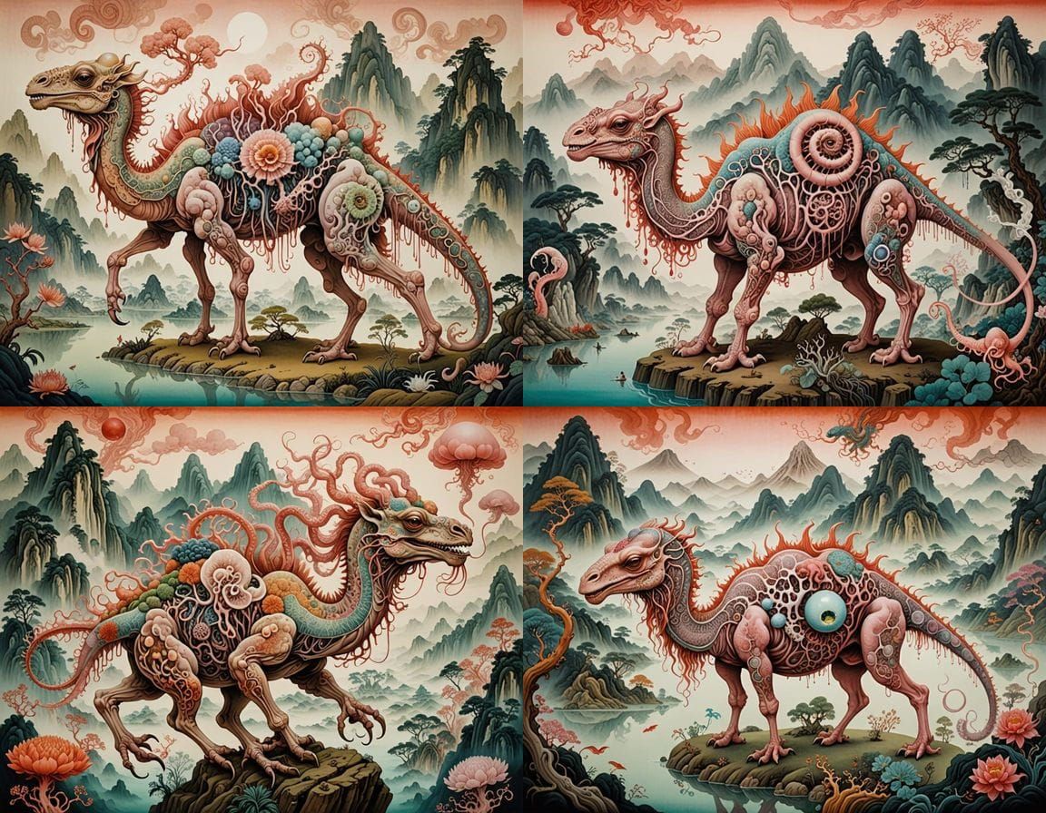 Surreal Mythical Creature in Chinese Shan Shui Style