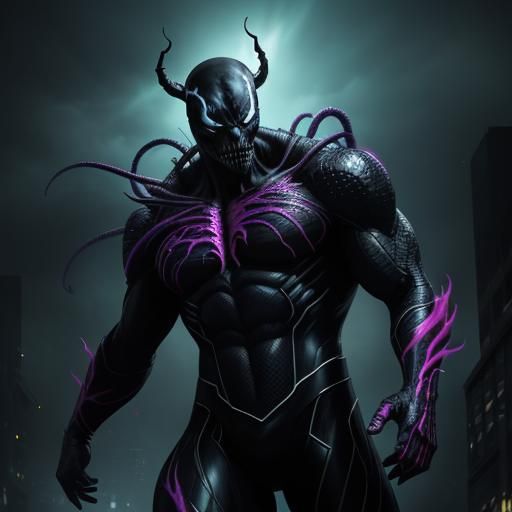 Venom: Hyper-Realistic Comic Book Villain in Dark City