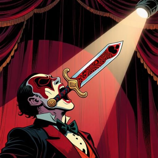Circus Sword Swallower as Spade Card in Graphic Novel Style