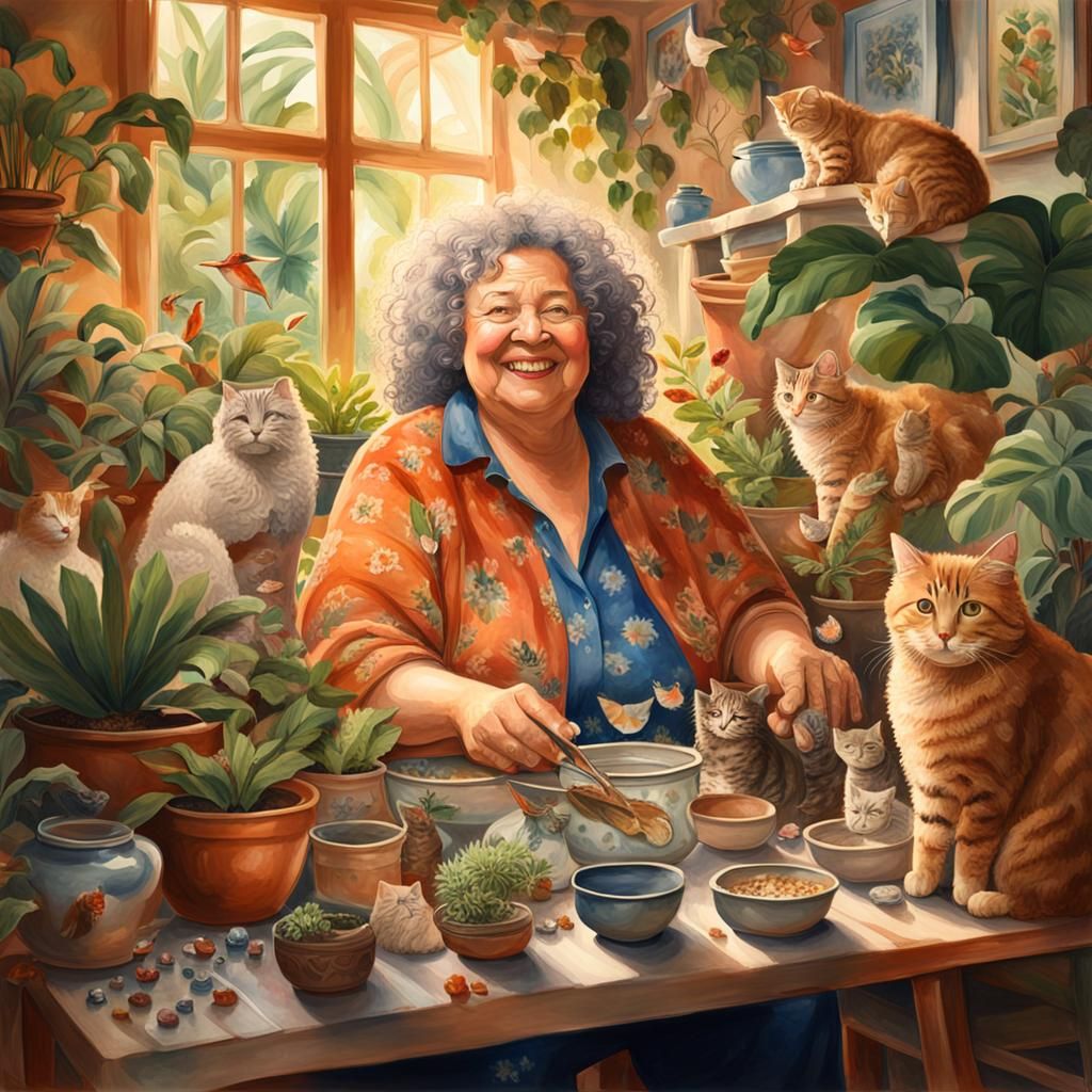 Vibrant Watercolor Portrait of a Woman with Animals