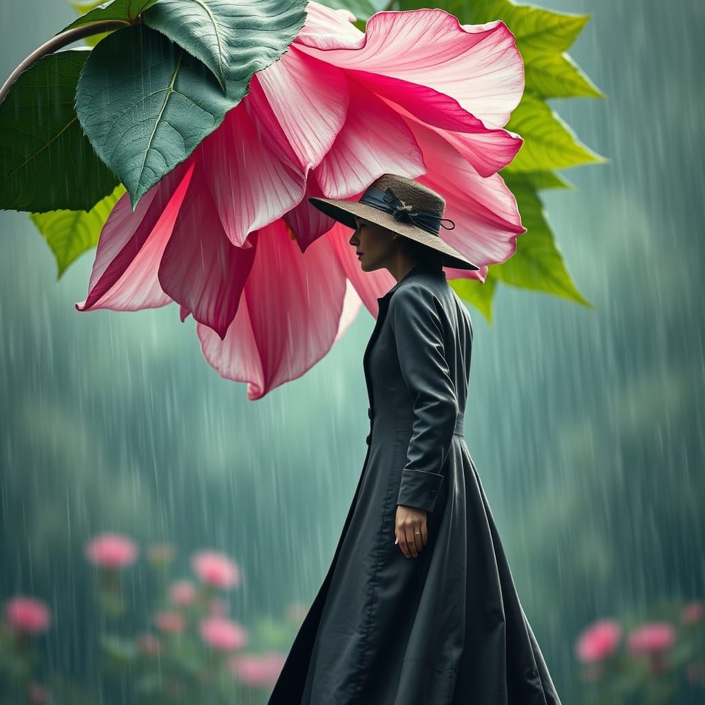 Woman Protected by Flower in Photorealistic Style