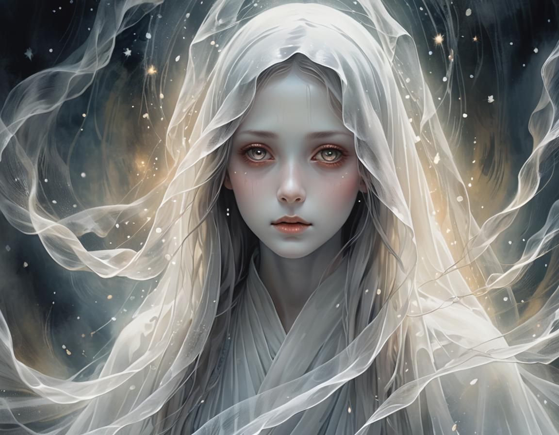 Enchanting Ghost in Soft Pastel Fantasy Illustration