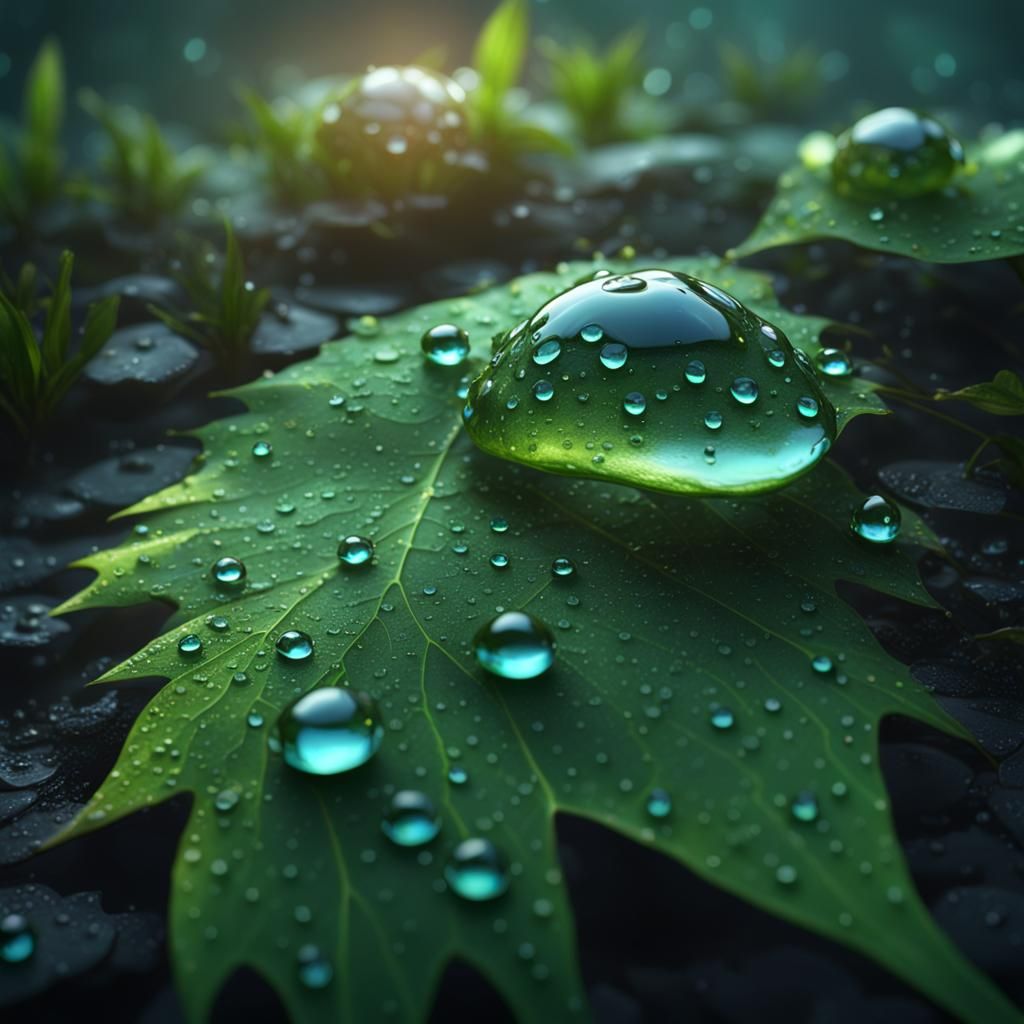 Dew Drops on Leaf: Fantastical Matte Painting