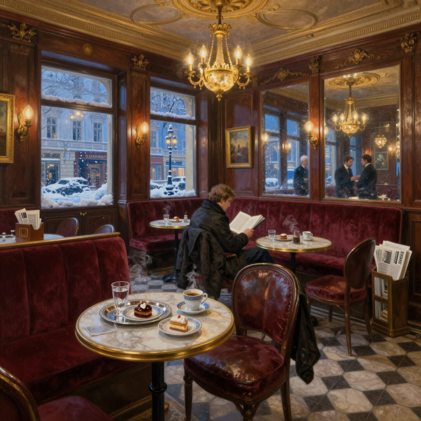 Viennese Cafe at Dusk Oil Painting