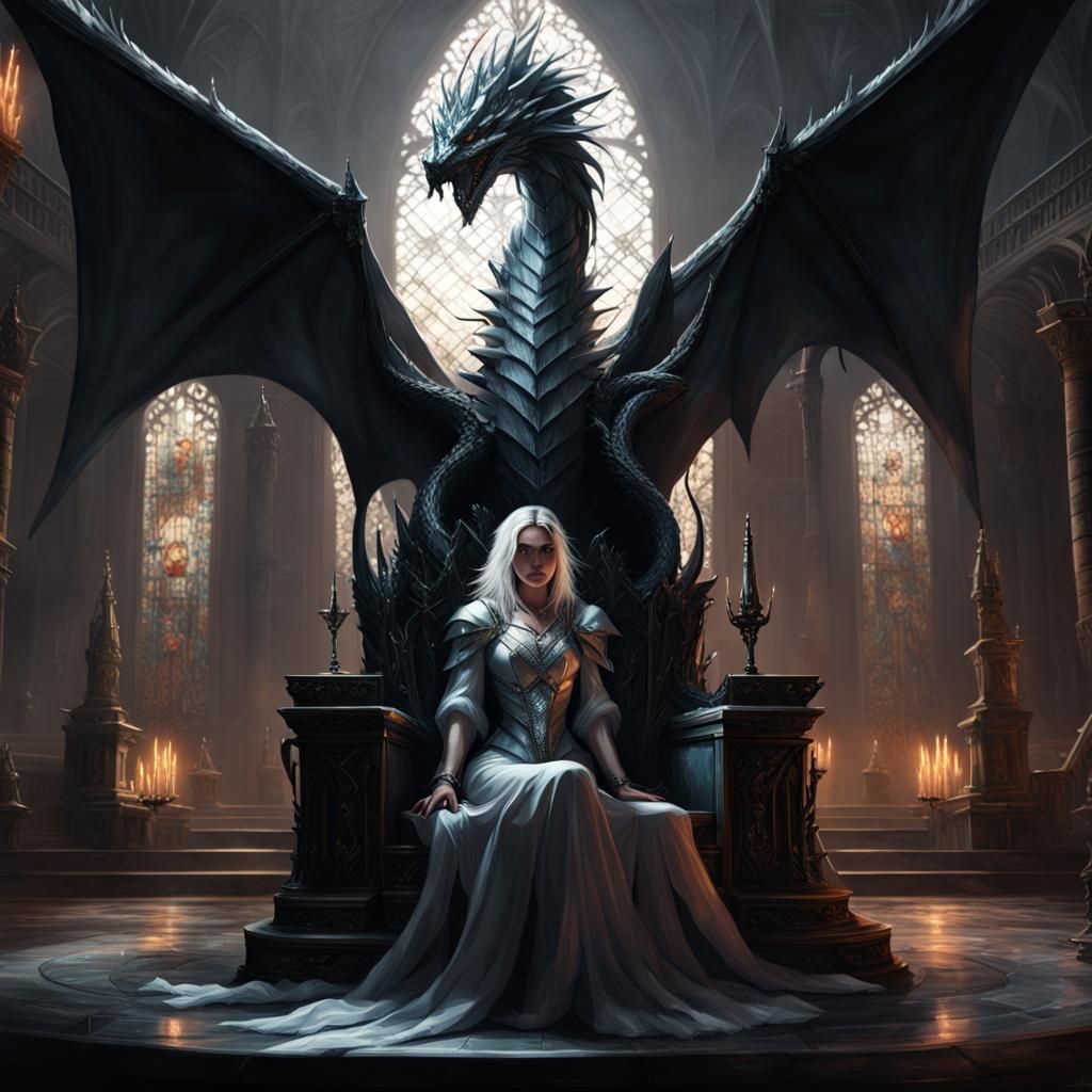 Crystal Princess on Sword Throne with Dragon