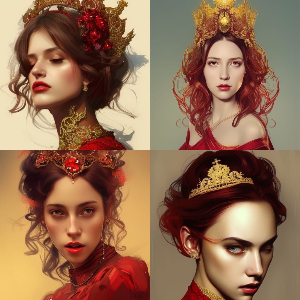 Crowned Woman in Red Dress Portrait