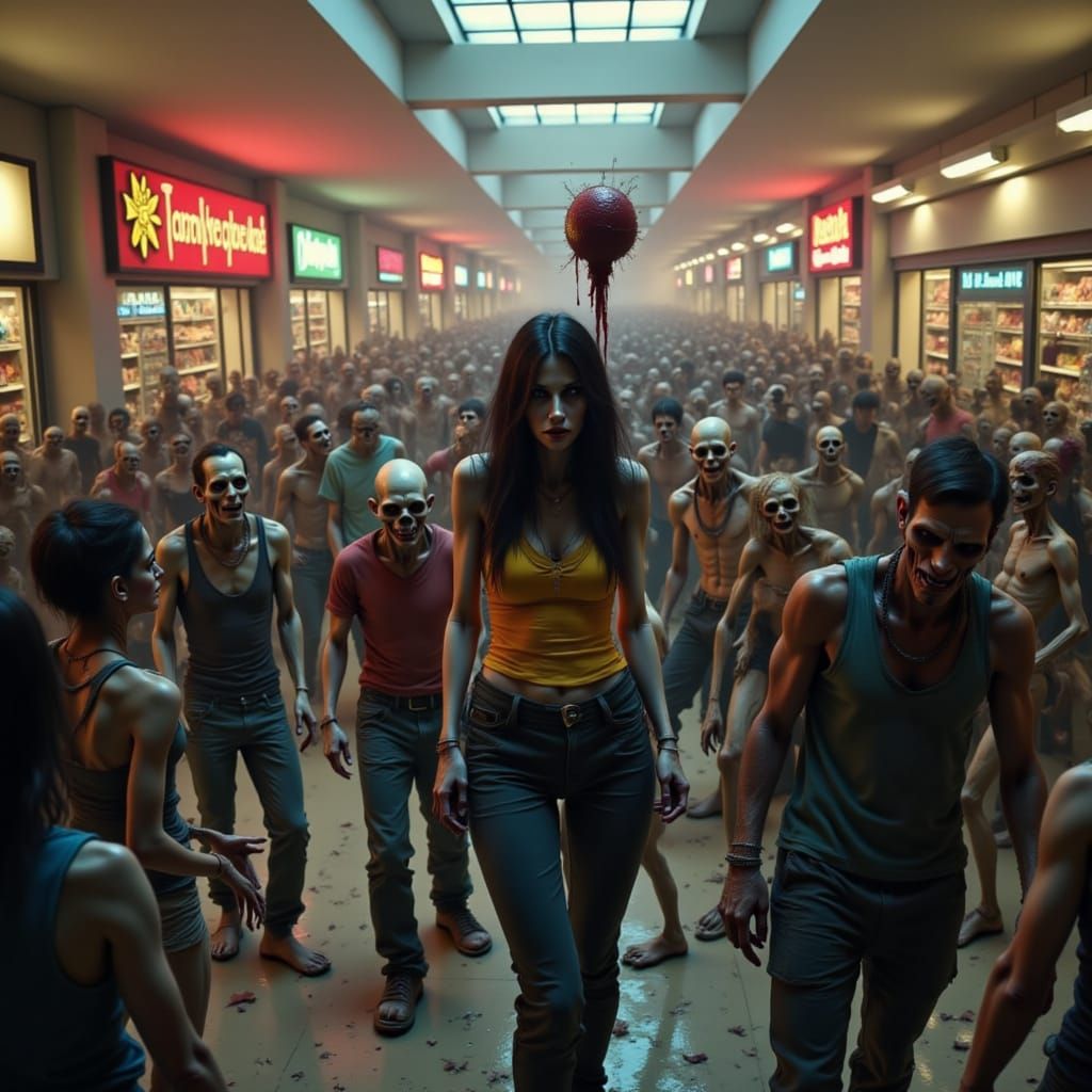 Zombie Flashmob Dances in Shopping Mall
