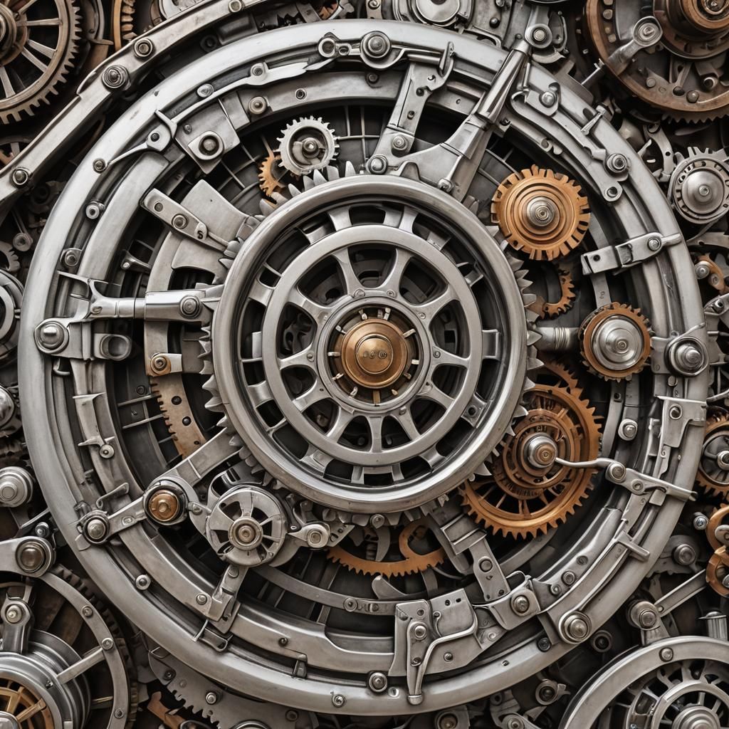 Steampunk Engine Built from Hubcap Montage