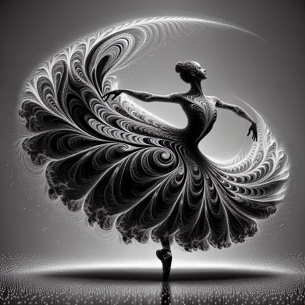 Black Swan Ballet Dancer in Abstract Fractal Style
