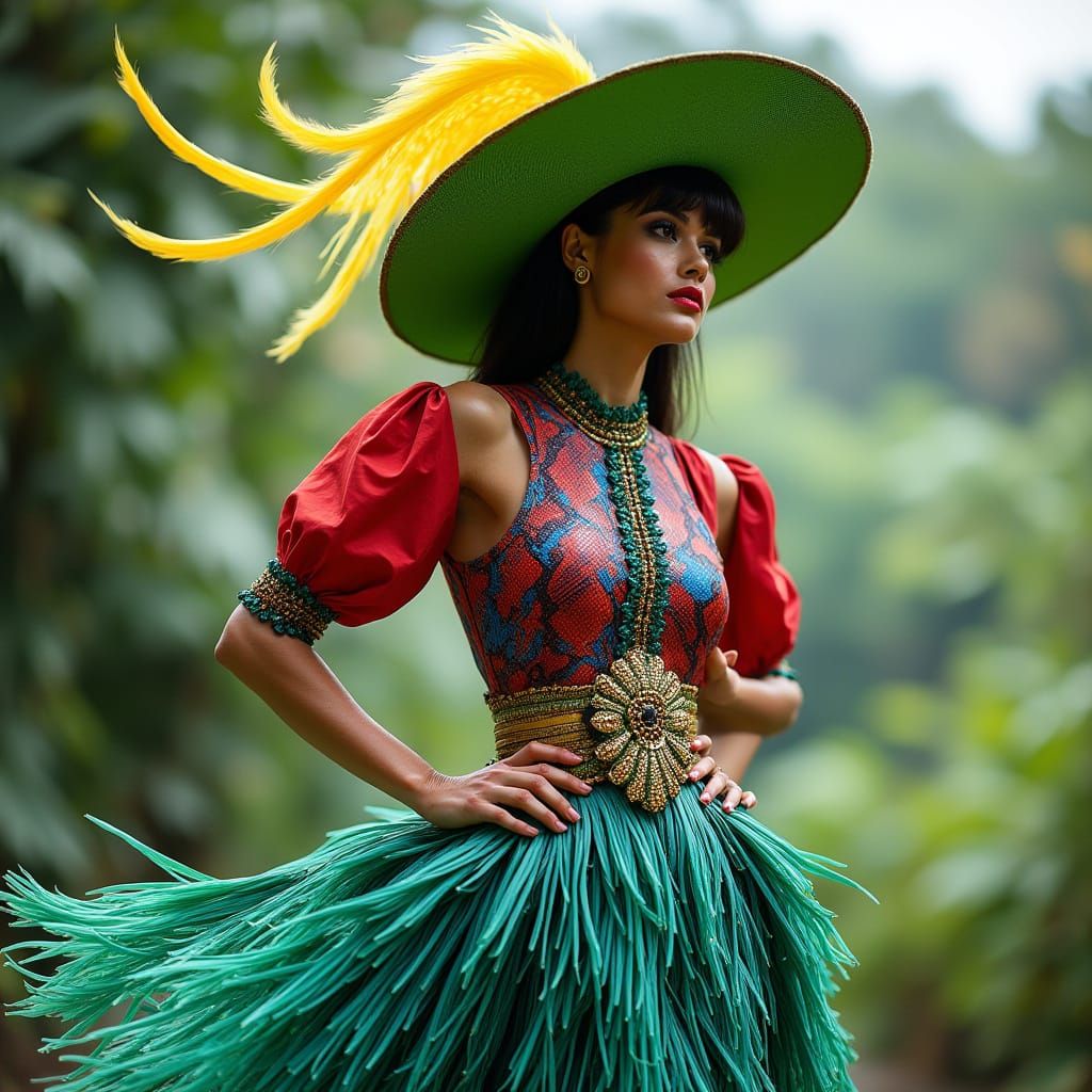 Vibrant Parrot-Inspired Ensemble in Tropical Colors