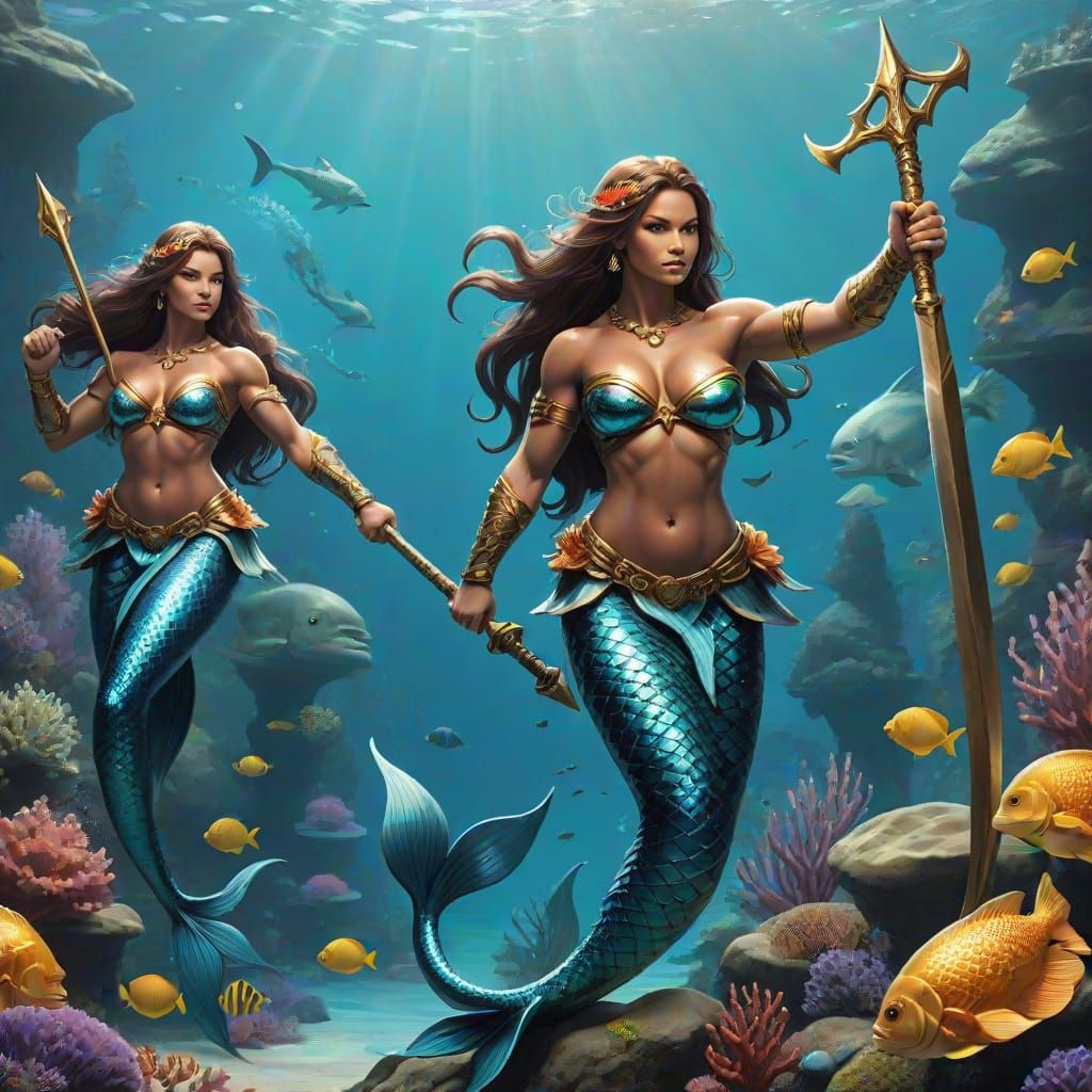 Muscular Mermaid Warriors: AI-Generated Fantasy Art