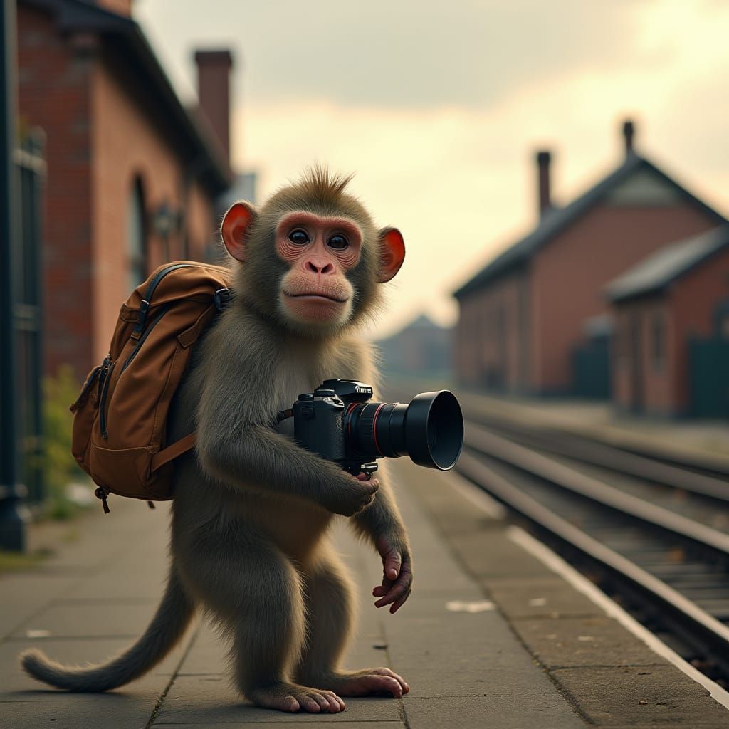 Monkey Vlogger Near Vintage Railway Station