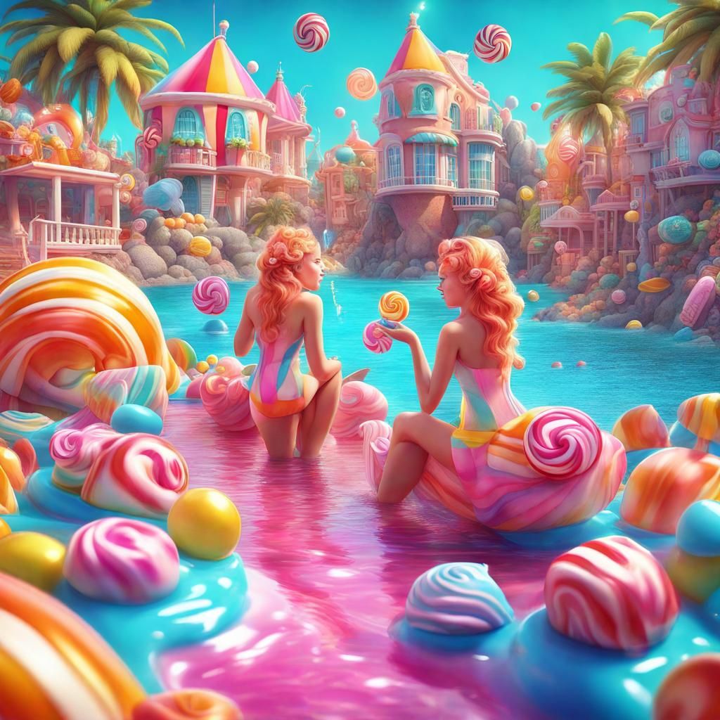Candy Mermaids on Seahorses in Candyland Art