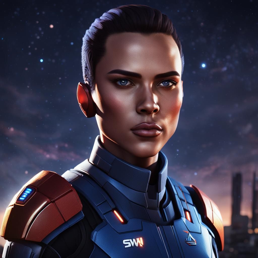 Mass Effect Character Portrait in Hyper Realistic Digital Ar...