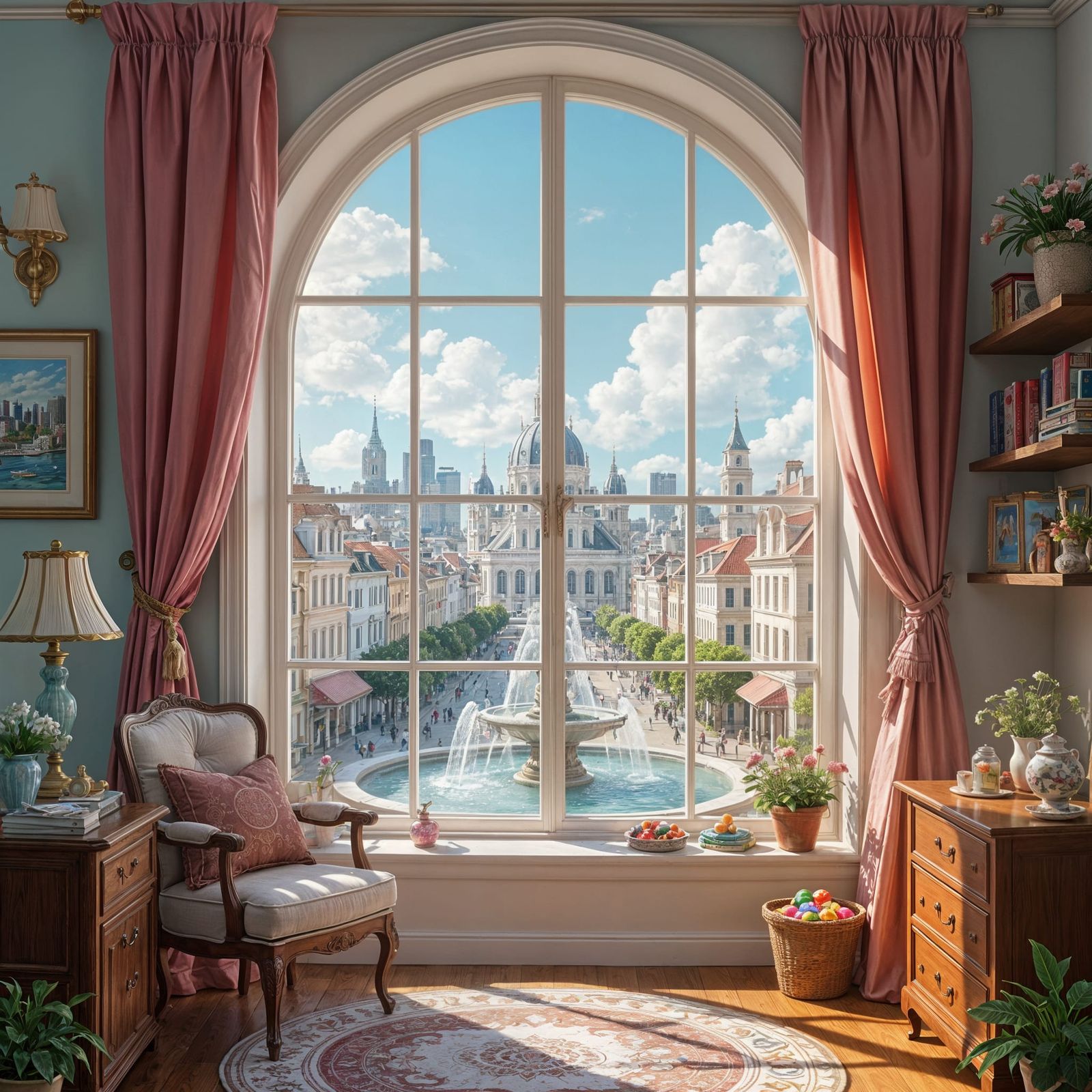 Candy Art Room Overlooking City Fountains