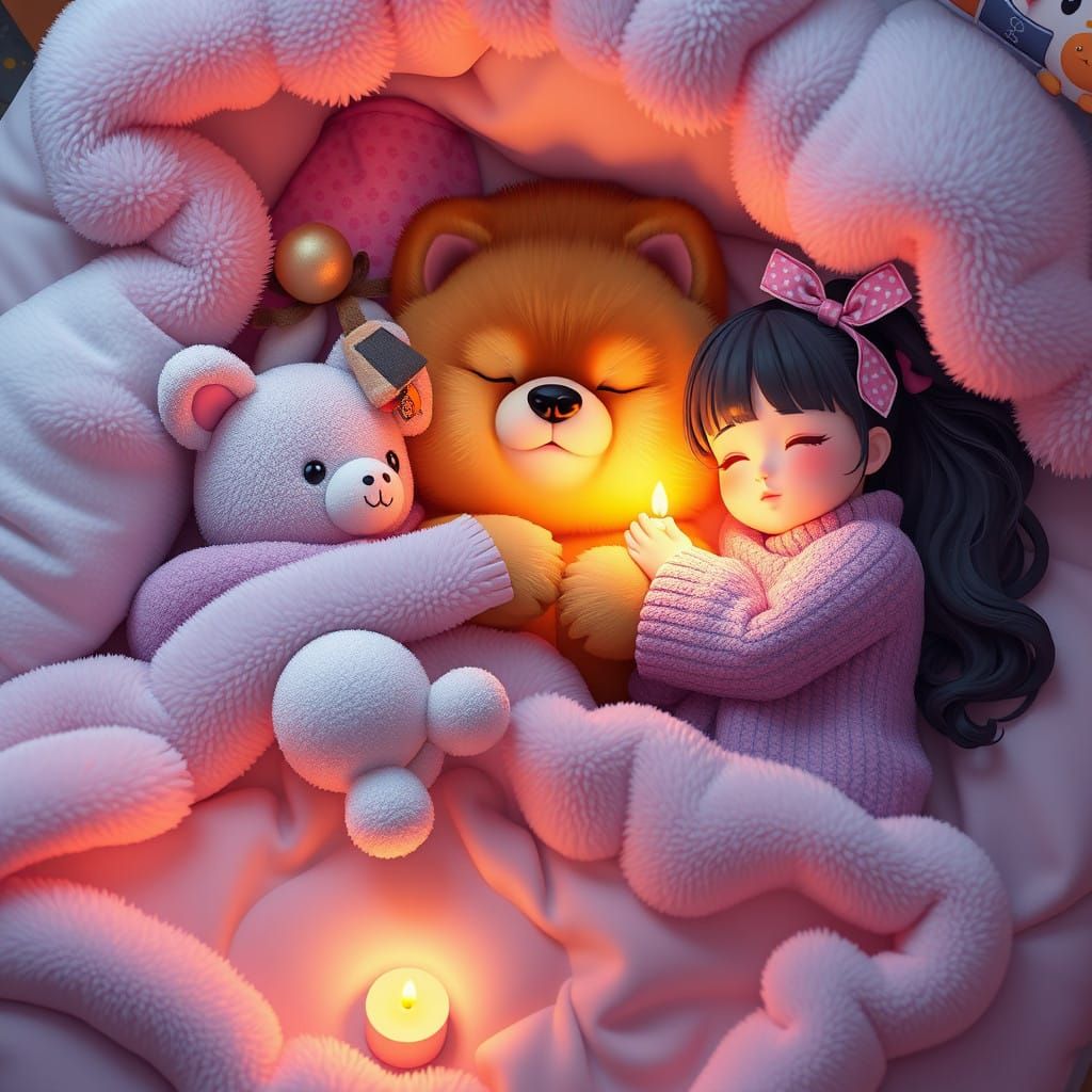 Cozy Cubby Chow Chow Snuggles with Girls in Candlelit Paradi...