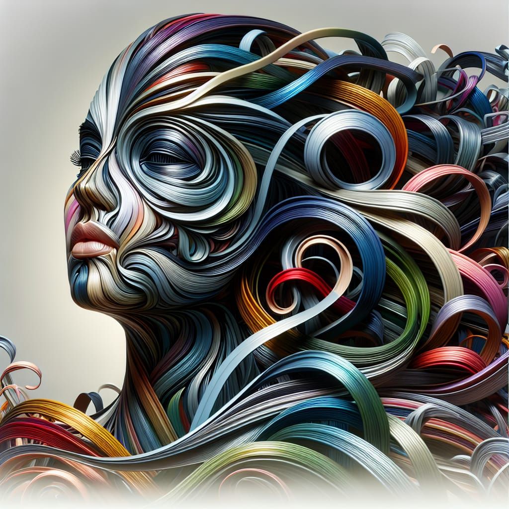 Ribbon Portrait of a Beautiful Woman: Detailed Matte Paintin...
