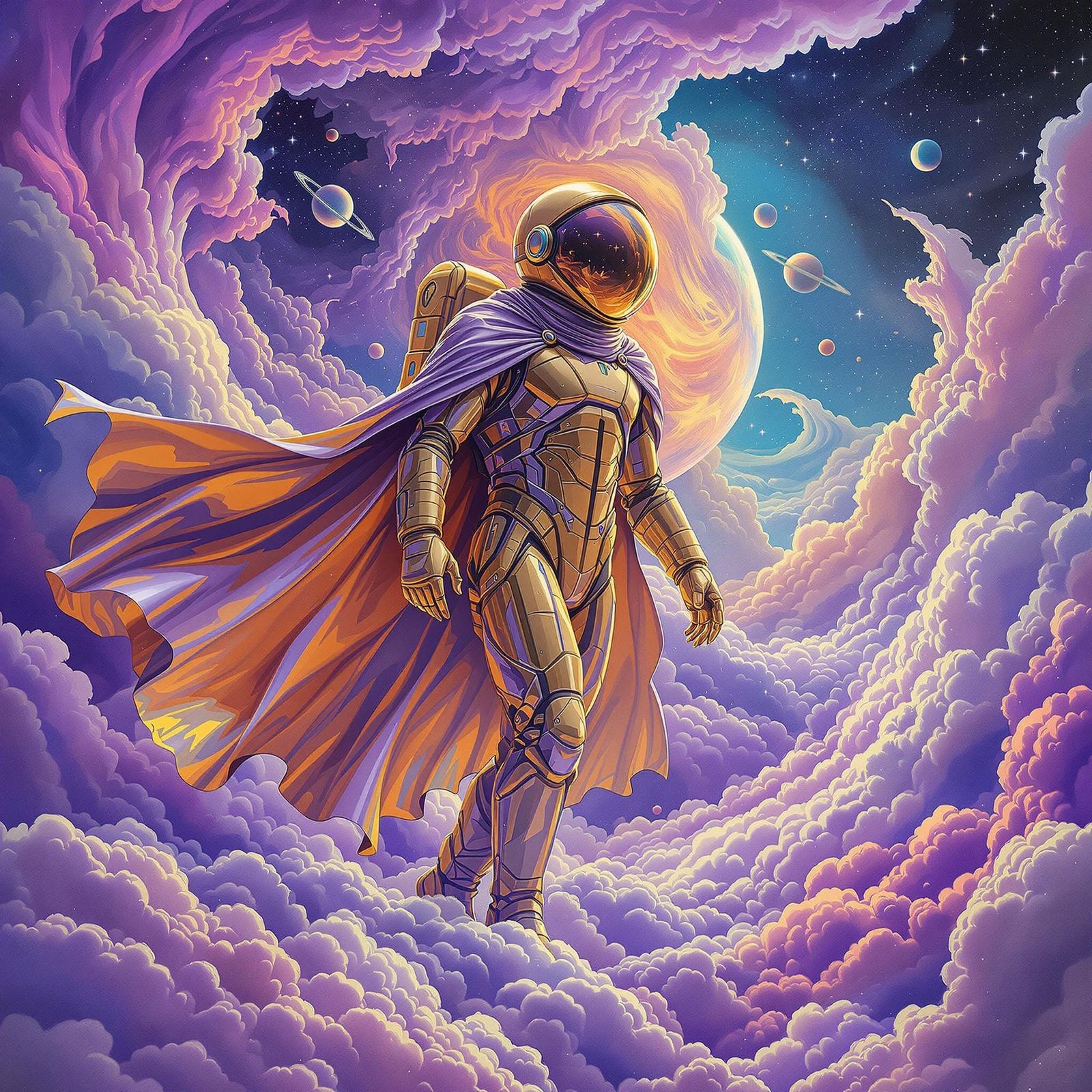 Surreal Astronaut in a Vibrant, Dreamlike Galaxy