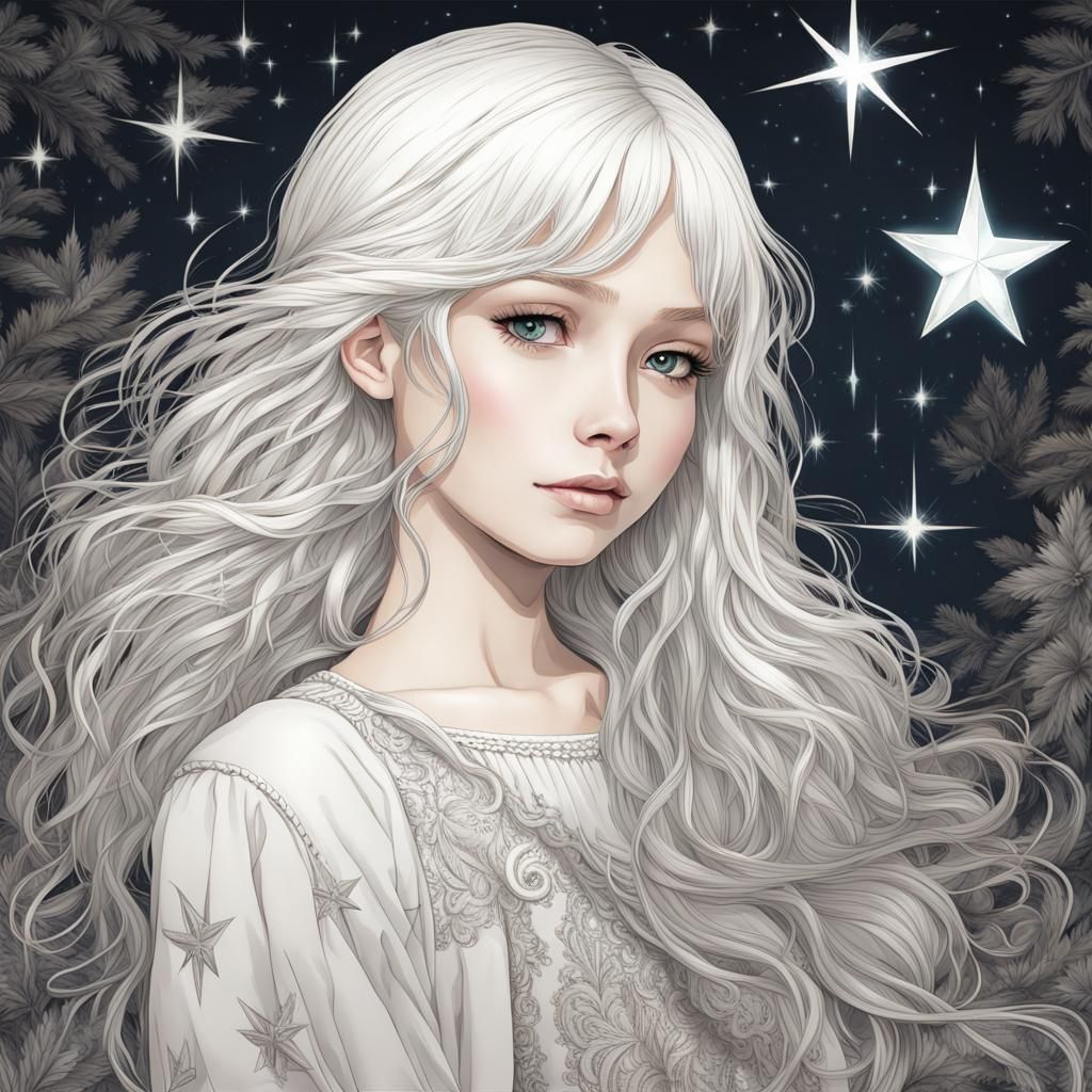 Girl with Star: Detailed Digital Art