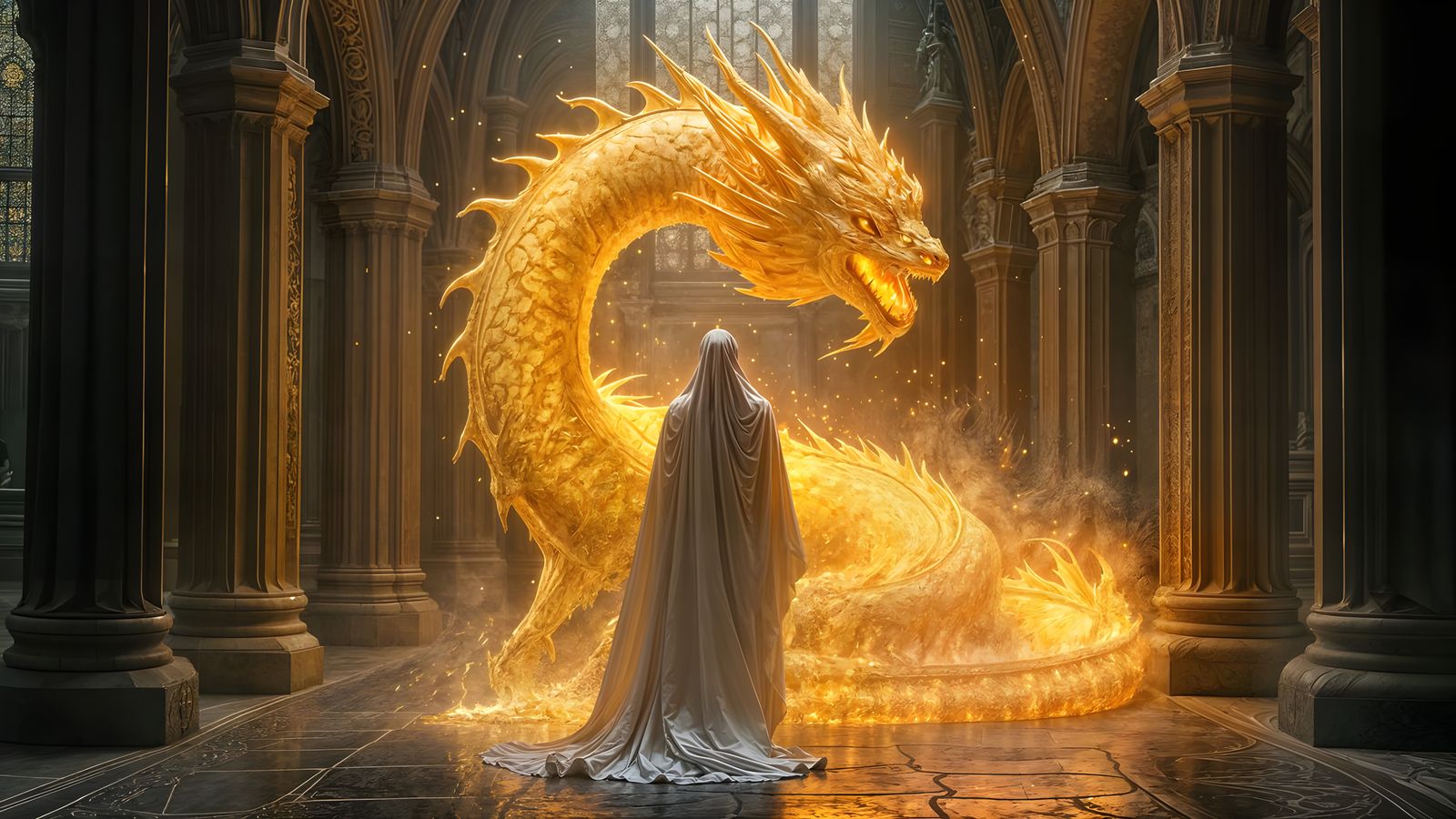 Golden Dragon in Gothic Setting