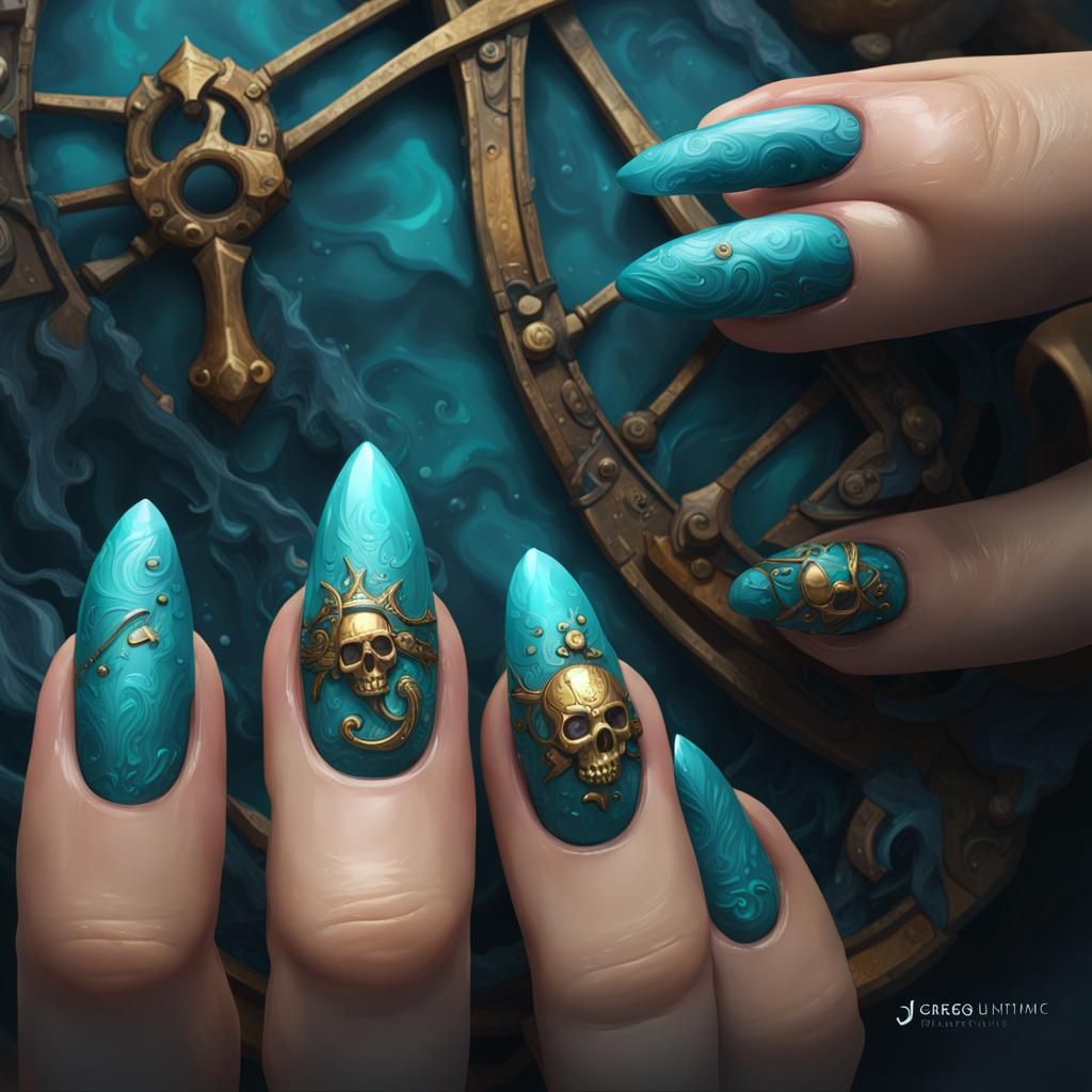Pirate Treasure Nail Art in Digital Art Style