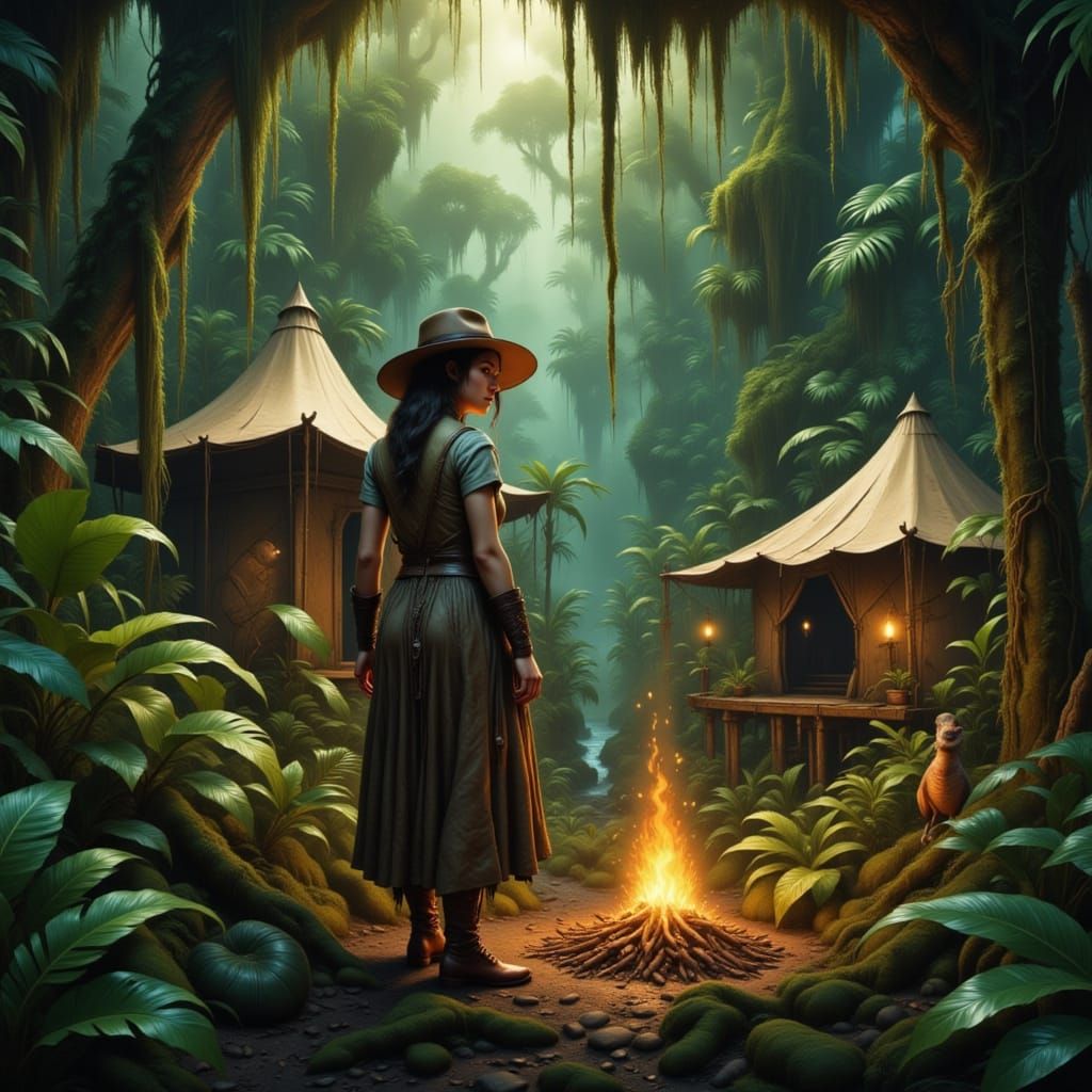 Jungle Adventurer's Camp in Tonalist Style