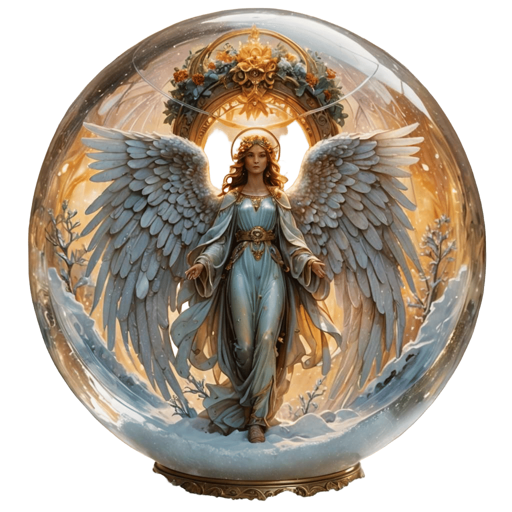 Detailed Angel in Snow Globe: Ethereal Fantasy Art