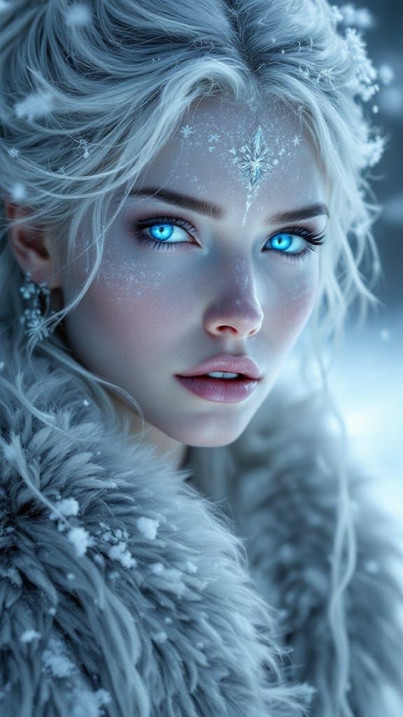 Crystalline Ice Queen in Winter Landscape