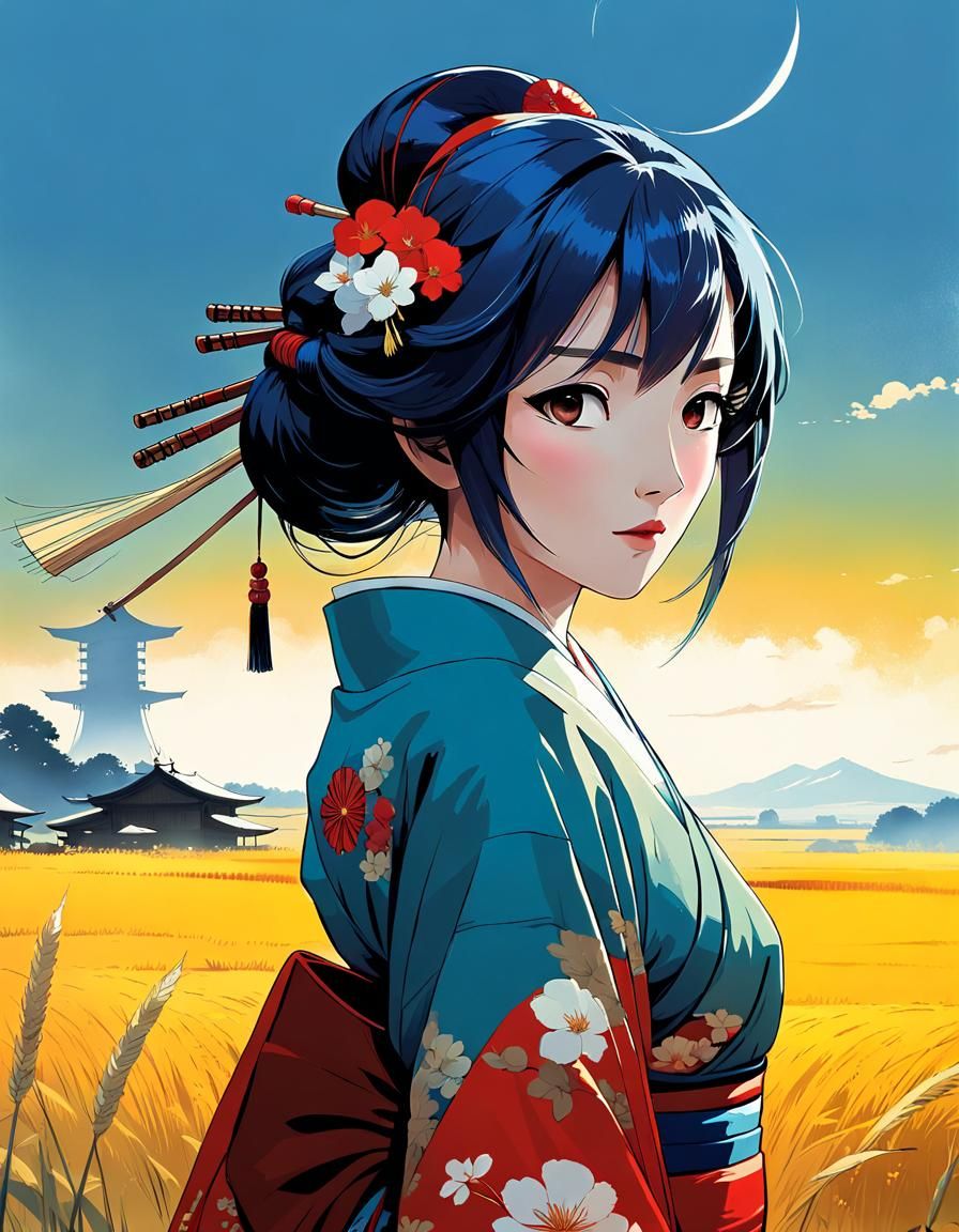 Geisha Princess Portrait in Anime Style
