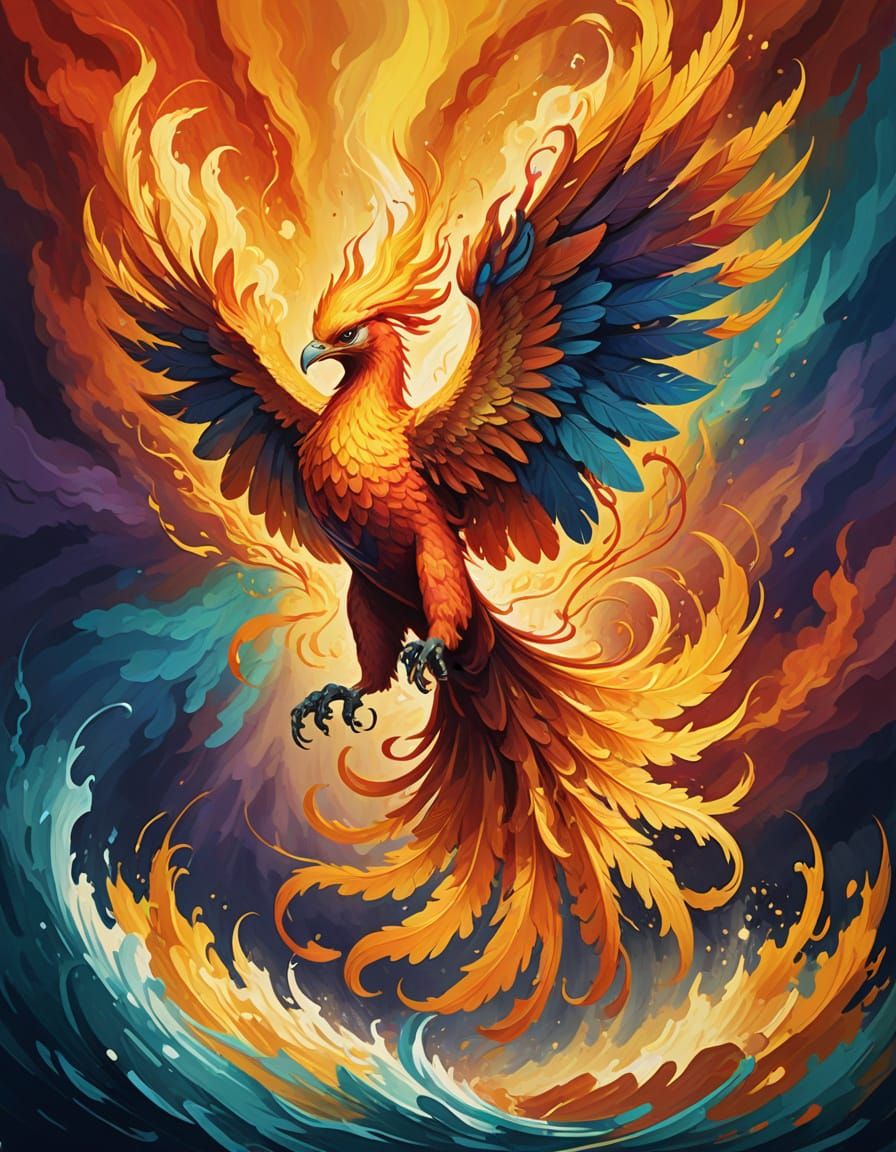 Spectral Phoenix Rises from Historical Shadows in Vibrant Oi...