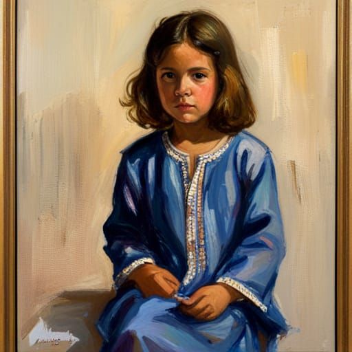 Girl in Blue Kaftan, Oil Painting Style