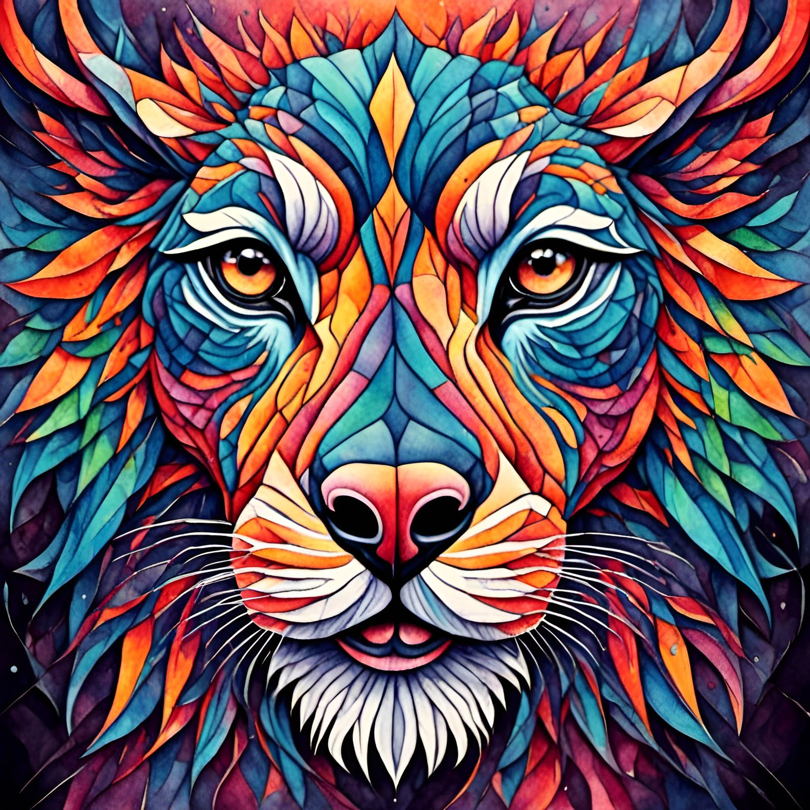 Abstract Geometric Mandala in Cubist Style