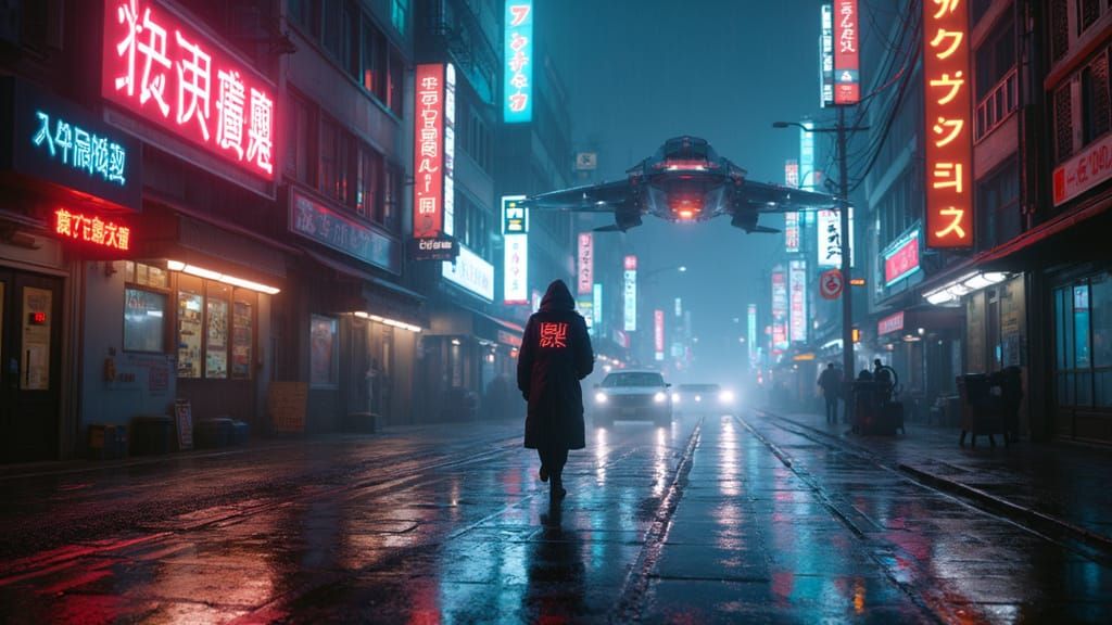 Glowing Cityscape Under Rainy Night Skies in Blade Runner St...