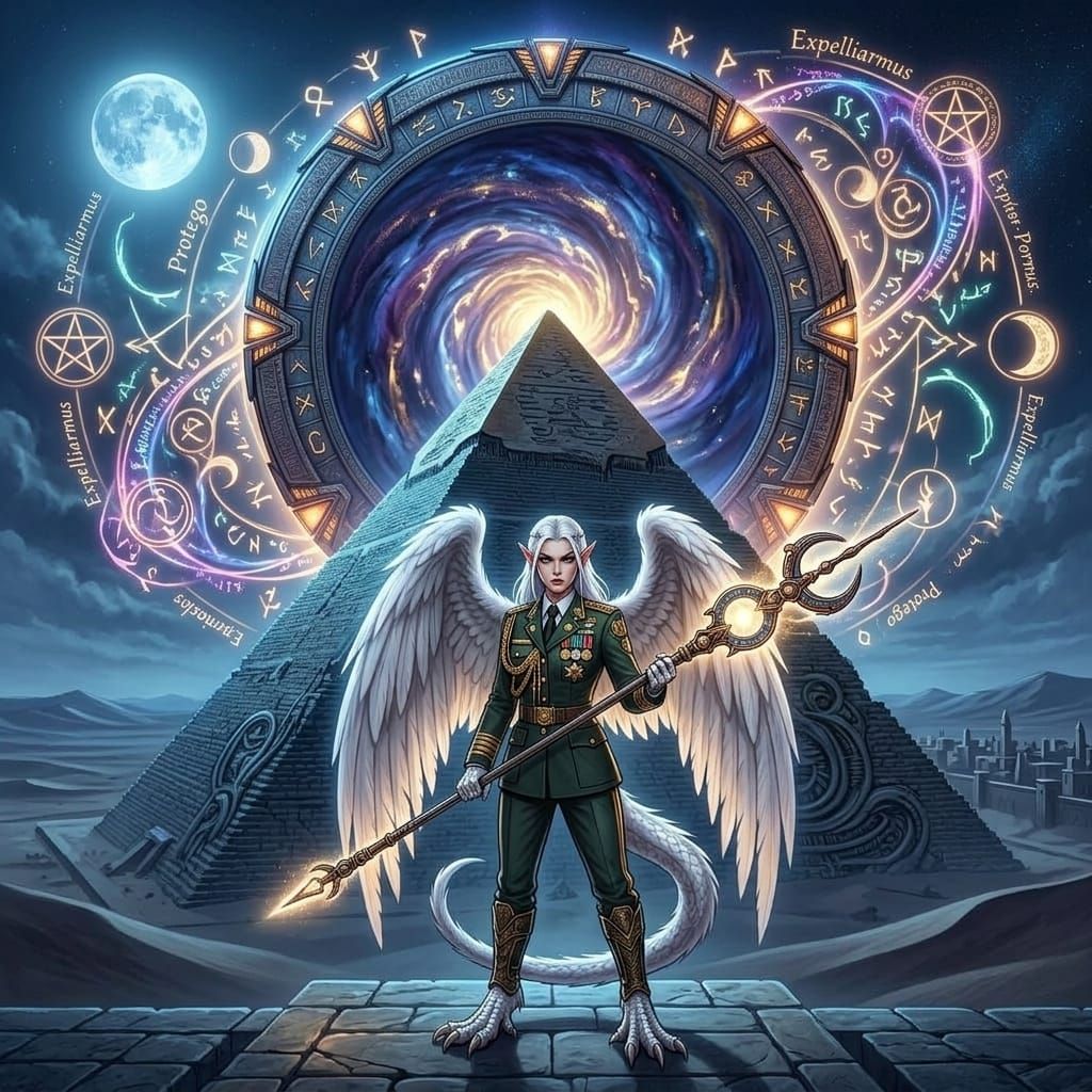 Stargate Above Pyramid with Mystic Magic and Military Guard