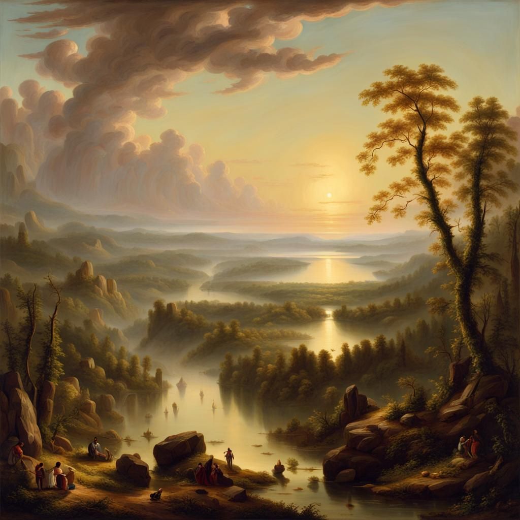 Panoramic Landscape in Hudson River School Style