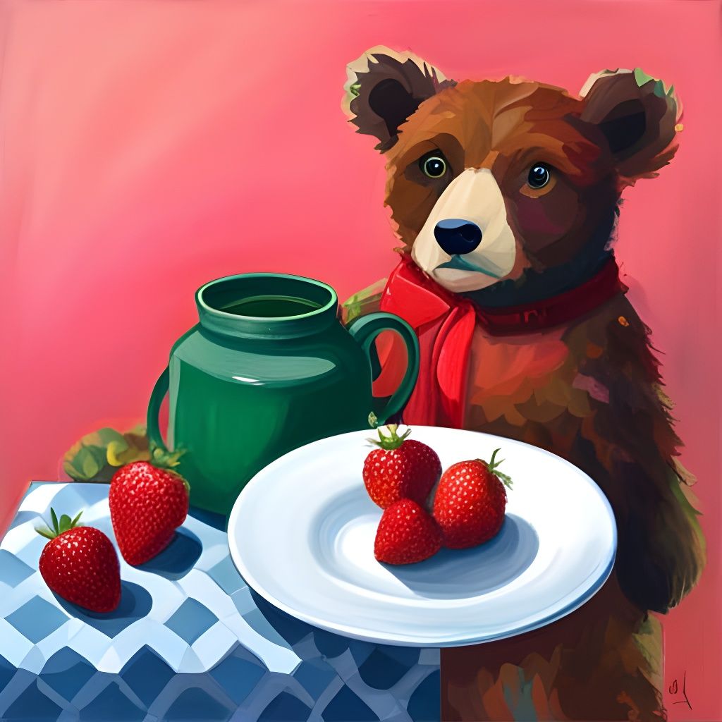 Strawberry Teddy Bear in Abstract Art