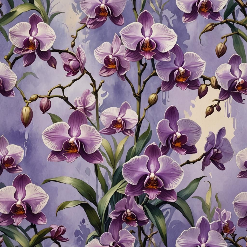Purple Orchid in Gouache Style Impressionist Painting