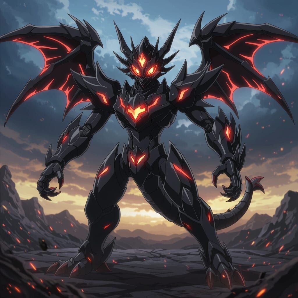 Black Dragonoid Bakugan with Red Eyes in Anime Style