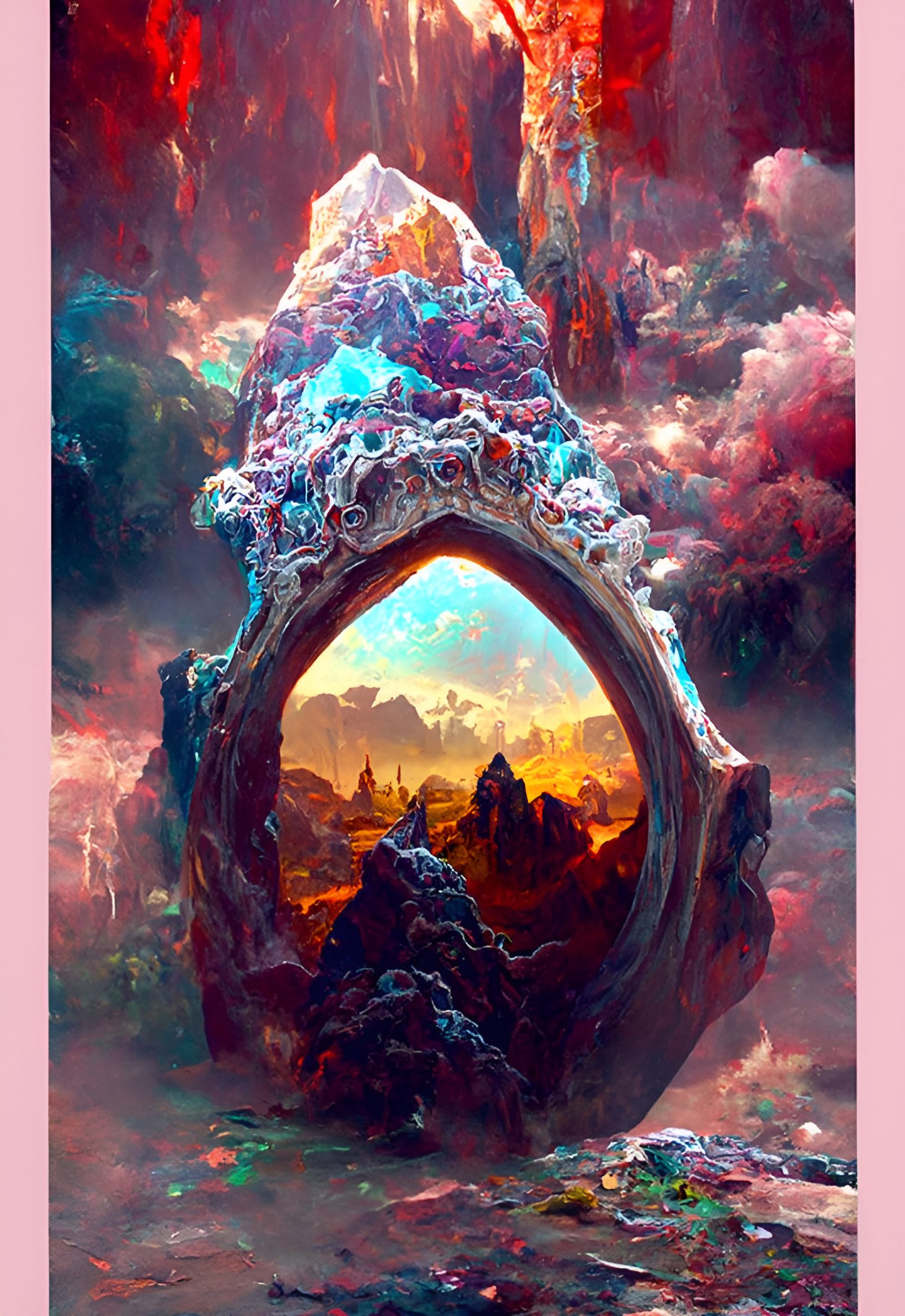 Magic Geode Portal to Alien Garden, 3D Rendered
