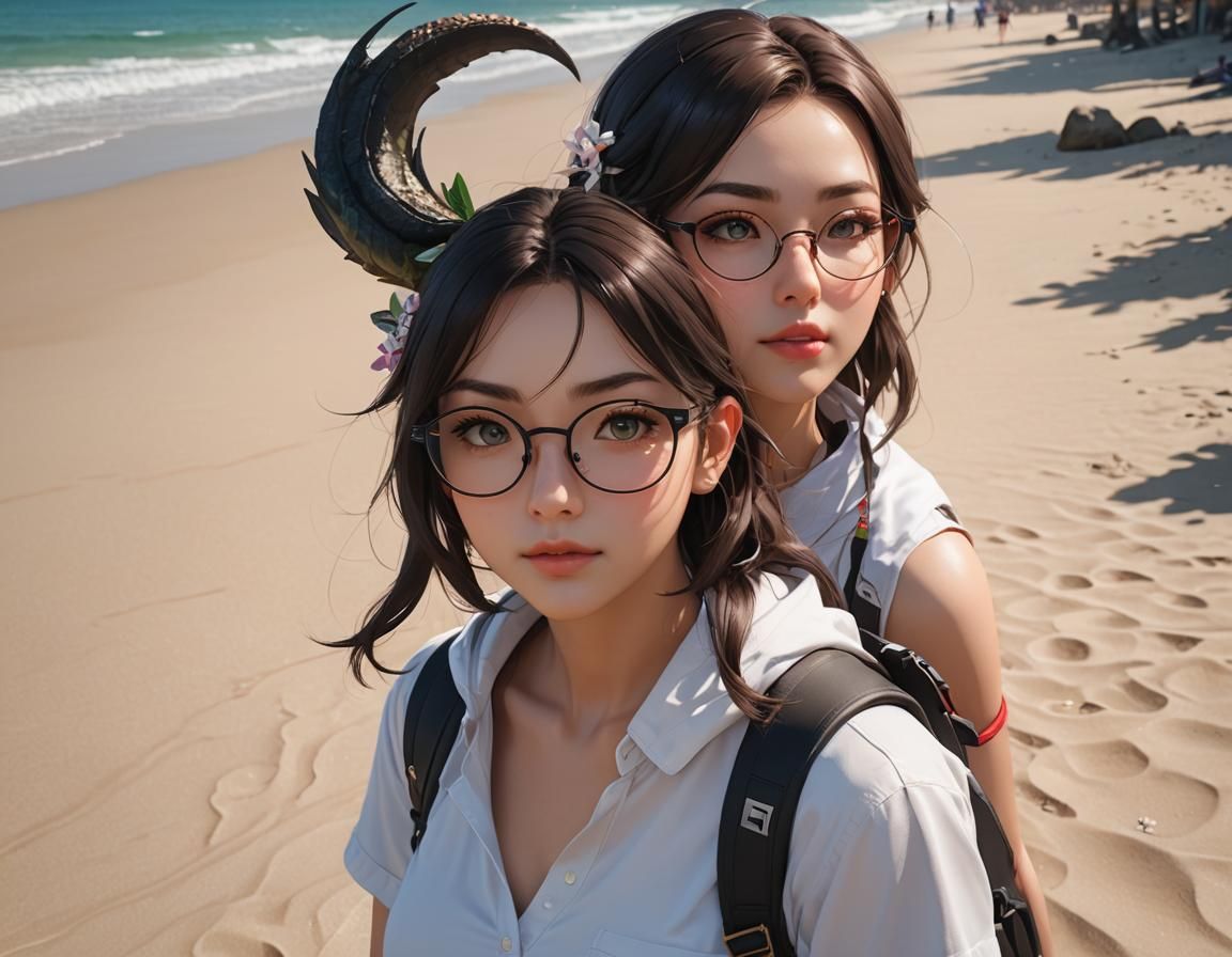 Brunette Girl with Chameleon: Anime-Style 3D Art